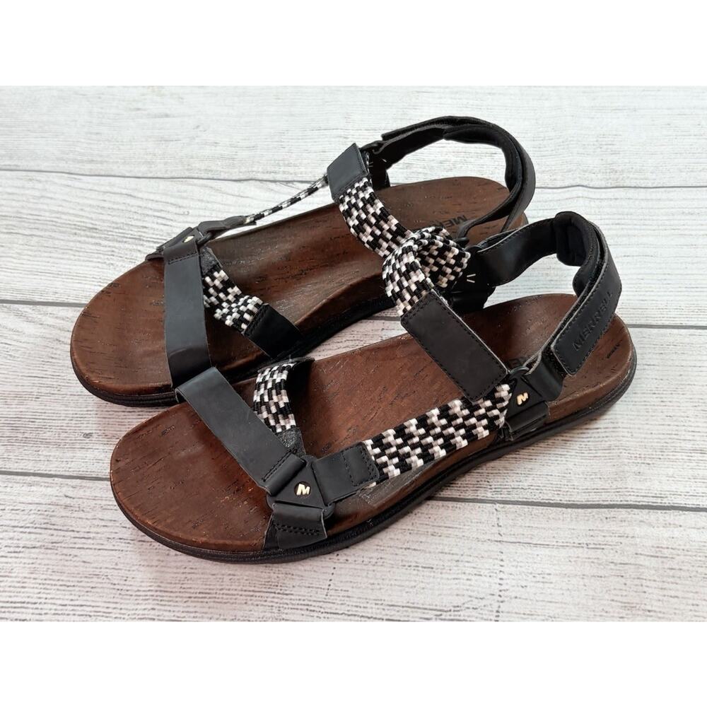 Merrell Womens Around Town Suncue Woven Strappy Sandals Black White Size 9